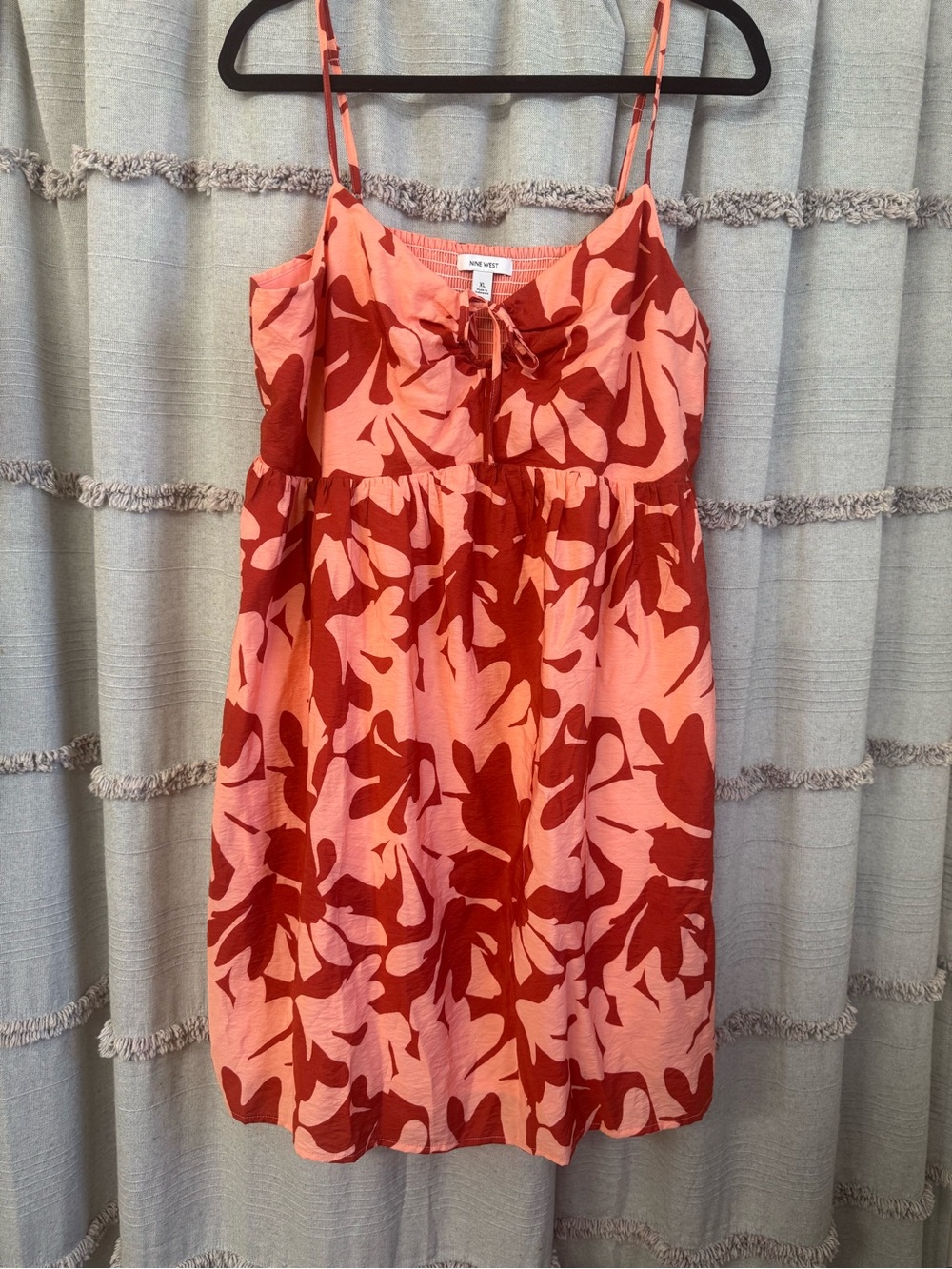 Nine West Coral and Red Floral Tie-Front  Sundress - Size XL NWT